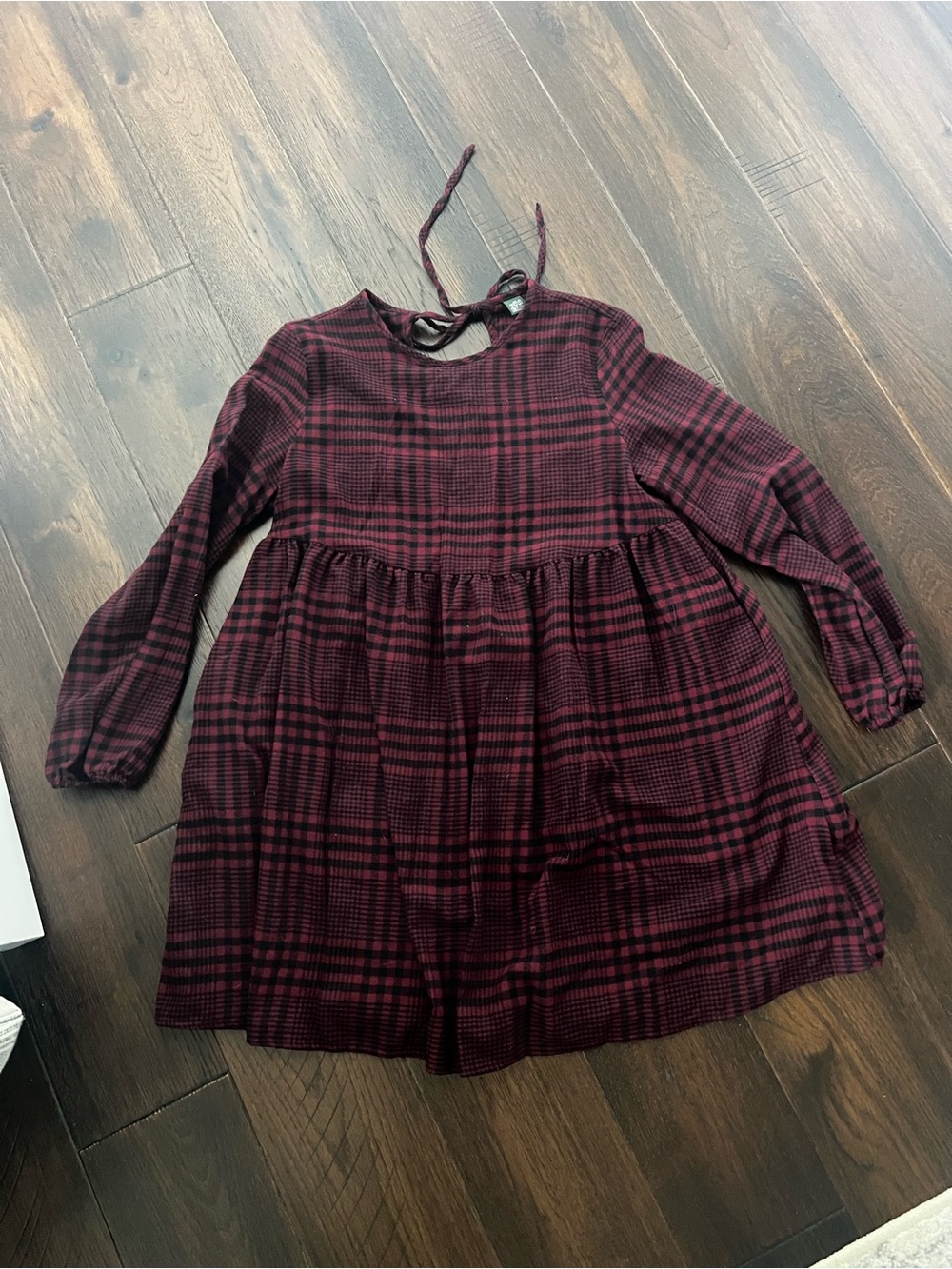 Burgundy Plaid Long-Sleeve Dress